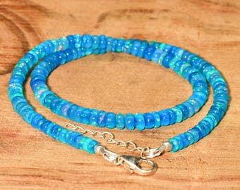 Paraiba  Fire Ethiopian Opal Necklace, Beaded Opal Necklace, 925 Starling Silver, Fire Opal Necklace, Dainty Necklace, Gift For Her.