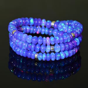 NATURAL  ~  Ethiopian Opal Beaded Necklace, Lavender Fire Dainty Necklace,  Gemstone Necklace, 925 Sterling Silver Necklace.