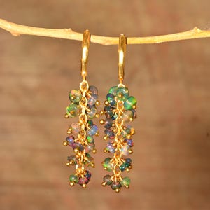 AAA+ GRADE black fire opal earrings, Minimalist earrings for women, Black fire opal jewelry, Natural opal earrings earrings Opal  women