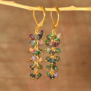Natural black fire opal earrings, Minimalist earrings for women, Black fire opal jewelry, Natural opal earrings earrings Opal  women