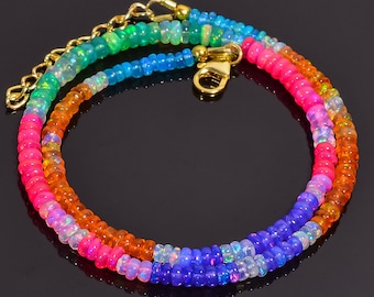 Collar de cuentas de ópalo etíope de múltiples fuegos, plata de ley, delicado