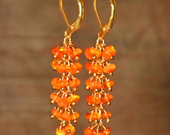 Orecchini minimalisti in opale di fuoco arancione, orecchini vintage in opale di fuoco per donna, orecchini in opale di fuoco, orecchini naturali, orecchini in argento sterling 925