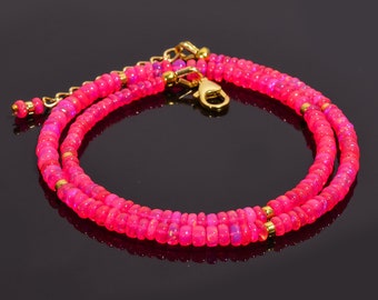 Smooth Pink Fire  Ethiopian Opal Beaded Necklace, Gemstone Necklace, Dainty Necklace, AAA+ Fire Opal Jewelry, Woman Necklace, Gift For Her.