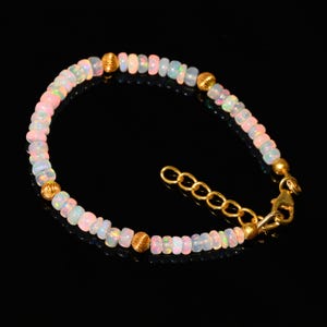 Natural ~ Smooth white Ethiopian Opal Beaded Bracelet, 925 Sterling Silver Bracelet, Dainty Bracelet, Bracelet Gift For Her.
