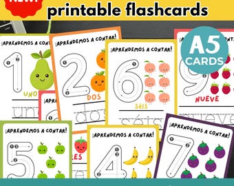 Learn Spanish Basics NUMBER Tracing Flashcards Spanish English Pdf Printable Cards Counting Learn Numbers Preschool Learning Writing numbers