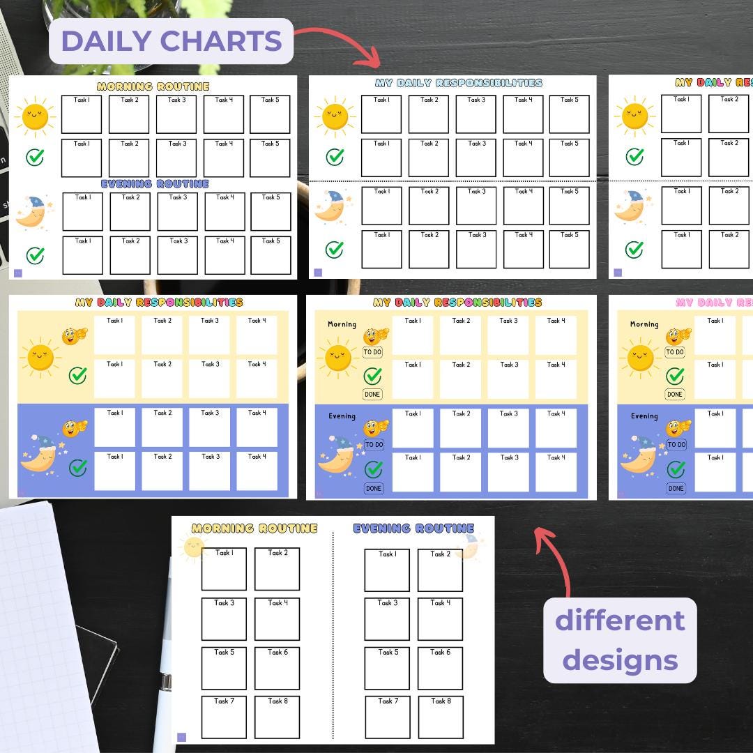 Kids DAILY Tasks ROUTINE Cards Visual Schedule Toddler Routine Chart ...