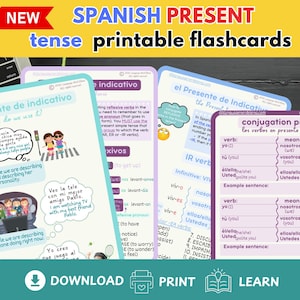 Conjugating SPANISH Grammar Basics bundle A5 flashcards Spanish PRESENT Tense VERBS Spanish Educational Printable Flashcards Spanish hacks