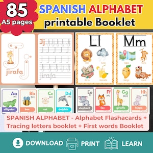 Learn SPANISH ALPHABET BUNDLE Alphabet flashcards Tracing Letters First words booklet Educational Printable flashcards Preschool Homeschool