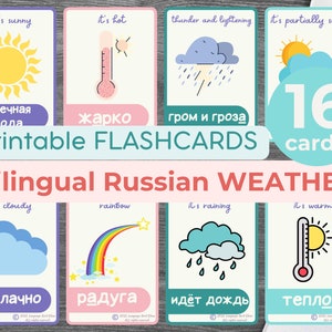 Apprendre le russe anglais Pdf cartes mémoire MÉTÉO bilingues russes éducatifs cartes mémoire imprimables préscolaire maternelle école à domicile MONTESSORI