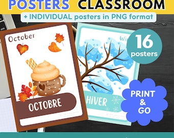 French Months and Seasons Classroom Posters: Bilingual Decor (Digital Download)