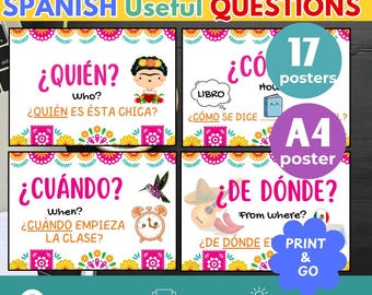 SPANISH QUESTION Words POSTERS Spanish Classroom Decor Spanish 1 Grammar Guide