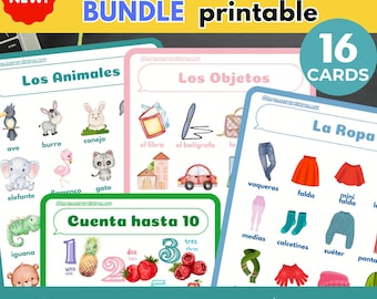 Spanish Vocabulary Flashcards A5 Bundle, Language Learning (Digital Download) Spanish Hacks