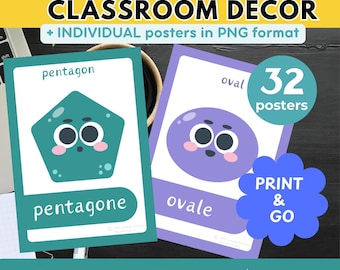 French 2D Shapes Posters: Bilingual Classroom Decor (PDF) French Hacks Back to School