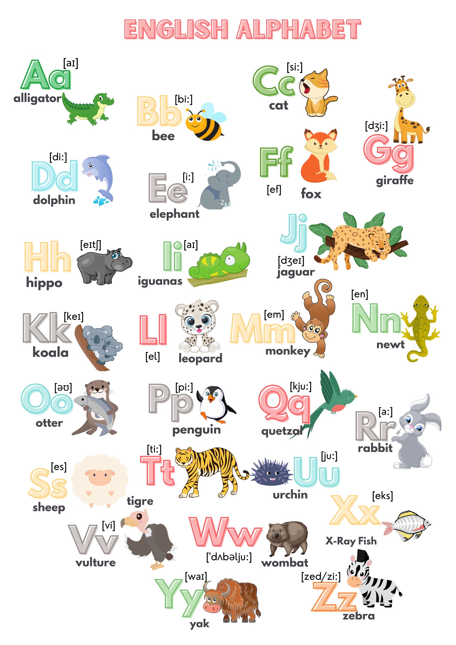 ENGLISH ALPHABET Poster in 2 Designs English for BEGINNERS Educational ...