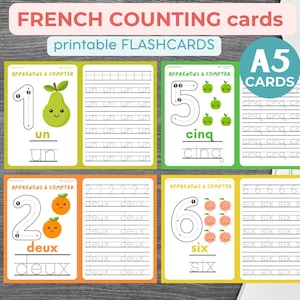 Learn FRENCH Number Tracing Flashcards Printable Counting Learn Numbers French English Pdf Preschool Learning Writing French School Supplies