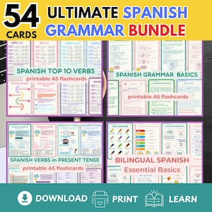 Learn SPANISH BASICS OVERVIEW bundle A5 flashcards Learn Spanish Essentials Overview Spanish Educational Printable Flashcards Spanish hacks
