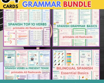 Learn SPANISH BASICS OVERVIEW bundle A5 flashcards Learn Spanish Essentials Overview Spanish Educational Printable Flashcards Spanish hacks
