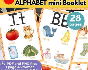 French Alphabet Booklet: Watercolor Letters & Words (Digital Download) French Alphabet Kindergarten