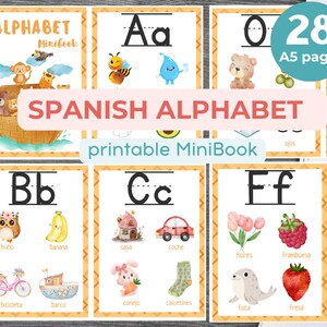 SPANISH ALPHABET book with 4 words per letter Educational Printable flashcards Beginner Spanish Preschool, Kindergarten Homeschool
