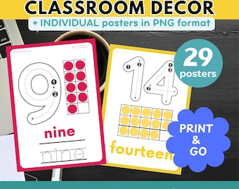 Number Posters 1-100: Ten Frames Posters with Tracing Font (Digital Download) Printable French Poster Back to School