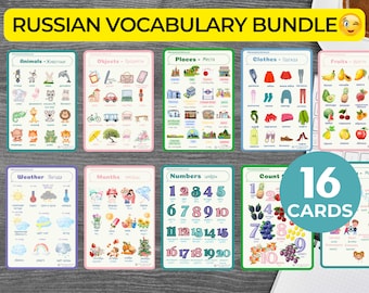 Russian English Pdf Learn RUSSIAN BASIC VOCABULARY overview bundle A5 flashcards Russian Essentials Overview Educational Printable