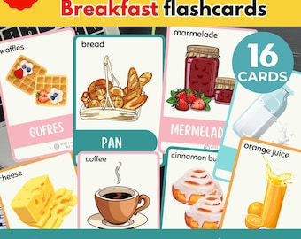 Spanish Food Flashcards Bilingual Spanish English Flashcards language learning Montessori Homeschooling Spanish Teaching material