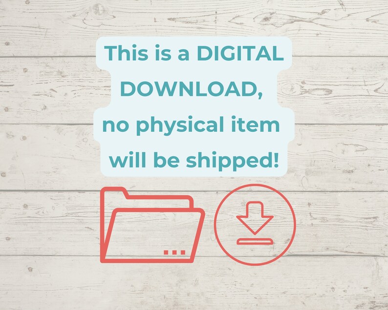 K&ouml;nnte beinhalten: Eine Grafik f&uuml;r digitalen Download mit einem Ordner und einem Download-Pfeilsymbol. Der Text lautet "Dies ist ein DIGITALER DOWNLOAD, kein physischer Artikel wird versandt!"