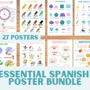 Spanish English Pdf Spanish Educational Posters ESSENTIAL SPANISH Spanish Educational Printable Posters Spanish BASICS Children 26 Prints