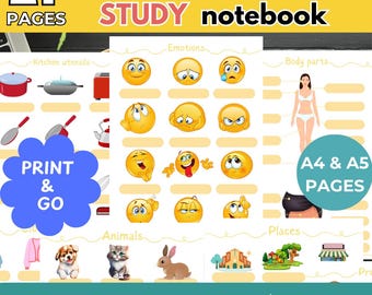 Sprachenlernen STUDY NOTEBOOK Französisches Sprachlern-Notizbuch Sprachenlernen Druckbares PDF oder iPad Notizen Vokabeln Lern-Notizbuch
