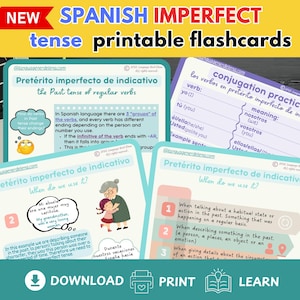 Learn Conjugating Spanish verbs SPANISH Grammar Learning Basics bundle A5 flashcards Spanish PAST Tense Educational Printable Flashcards