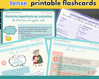 Learn Conjugating Spanish verbs SPANISH Grammar Learning Basics bundle A5 flashcards Spanish PAST Tense Educational Printable Flashcards