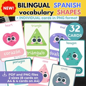 Tarjetas didácticas BILINGÜES FORMAS ESPAÑOLAS Tarjetas didácticas imprimibles educativas en español e inglés Material de enseñanza y aprendizaje