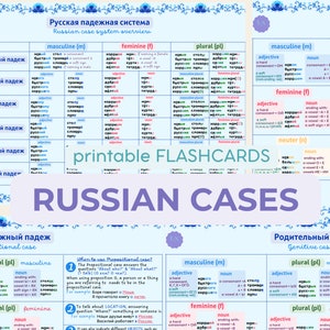 RUSSIAN English Pdf Grammar BASICS bundle A4 flashcards Russian CASES for Nouns and Adjectives Russian Educational Printable Russian hacks