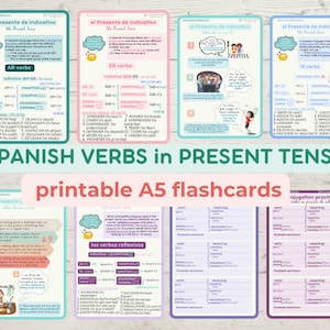Conjugating SPANISH Grammar Basics bundle A5 flashcards Spanish PRESENT Tense VERBS Spanish Educational Printable Flashcards Spanish hacks