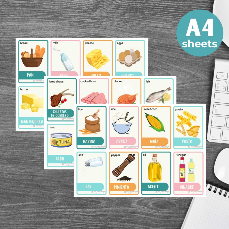Spanish Food Flashcards Bilingual Spanish English Flashcards Language ...
