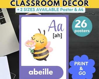 Cursive French Alphabet Posters: Watercolor Animal Classroom Decor (Digital Download)