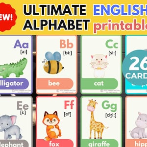 Learn ENGLISH ALPHABET flashcards in Animal Designs Kids Nursery Educational Animal Alphabet Homeschool Educational Printable flashcards