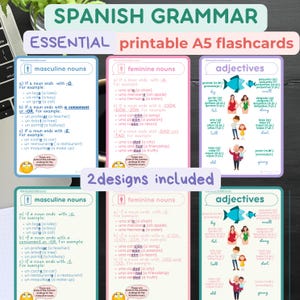 Pacote de fundamentos da gramática espanhola A5 flashcards Aprenda a gramática espanhola Visão geral Flashcards educacionais para impressão em espanhol Hack de espanhol