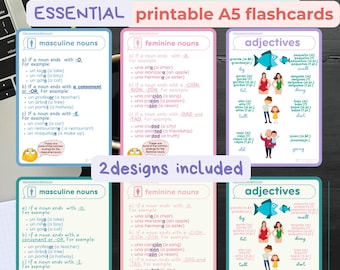 Spanish Grammar Basics Flashcards: A5 Printable (Digital Download)