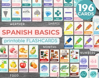 SPANISH BASICS VOCABULARY overview bundle Flashcards Spanish Essentials Overview Spanish Educational Montessori Printable Flashcards