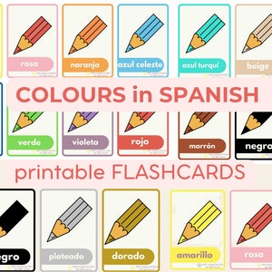 Learn SPANISH COLOURS flashcards Spanish English Pdf Spanish basics Spanish for beginners Spanish printable cards Teaching resource
