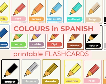Learn SPANISH COLOURS flashcards Spanish English Pdf Spanish basics Spanish for beginners Spanish printable cards Teaching resource