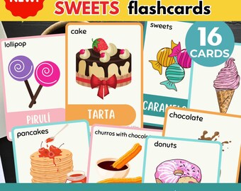 Spanish Food Sweets Flashcards Bilingual Spanish-English Pdf Flashcards learning Spanish Homeschool Resources Spanish Digital Study material