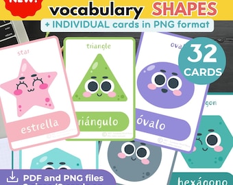 SPANISH SHAPES BILINGUAL flashcards Spanish and English Language Educational Printable flashcards Teaching and Learning material