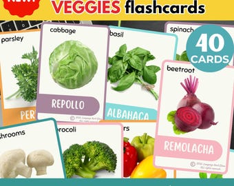 Spanish Food Vegetables Flashcards Bilingual Spanish English Flashcards language learning Spanish Homeschool Resources Teaching Material
