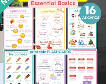 Learn SPANISH BASIC VOCABULARY overview bundle A5 flashcards Spanish Words Essentials Overview Spanish Educational Printable Flashcards