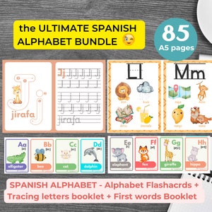 Apprendre l'ALPHABET ESPAGNOL Cartes-éclair alphabet Traçage des lettres Premiers mots Livret Éducatif Cartes-éclair imprimables Préscolaire École à la maison