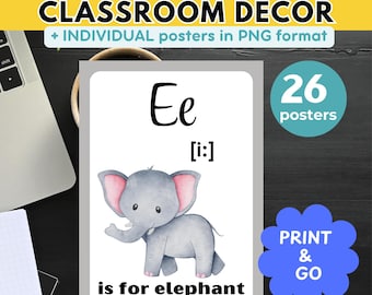 CURSIVE ALPHABET Posters CLASSROOM Decor themes Back to School Printable Cursive Alphabet Poster Classroom Decorations Alphabet