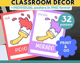 SPANISH CLASSROOM DECOR Color Pastel Classroom Decor Back to School Printable English Spanish Spanish Basics Decorate Classroom Los Colores