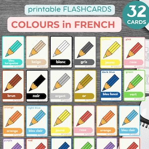 Francês Inglês pdf Aprenda FRANCÊS CORES flashcards Francês básico Francês para iniciantes cartões para impressão Ensino domiciliar Francês Recurso de ensino